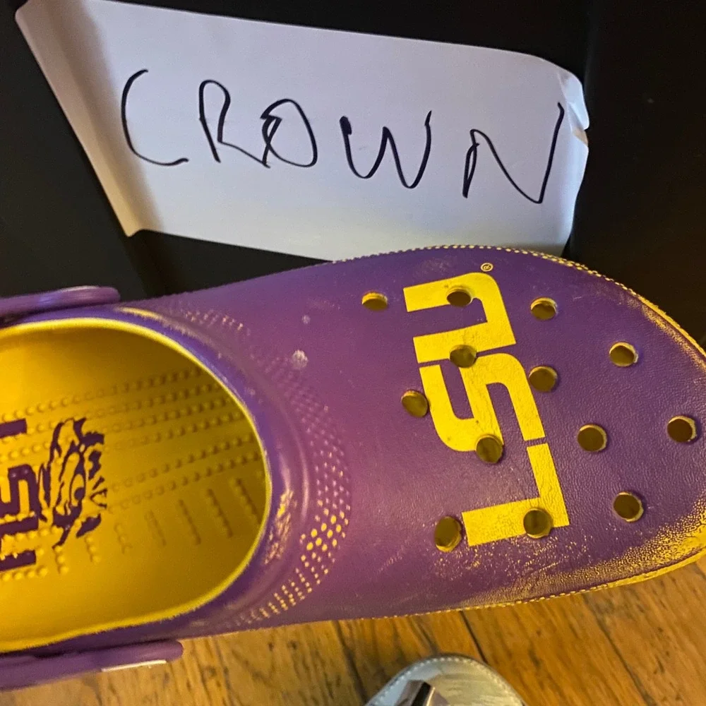 LSU Crocs Classic Clog Shoes Mens 8 Womens 10 Purple Yellow Tigers Fan Gear NCAA